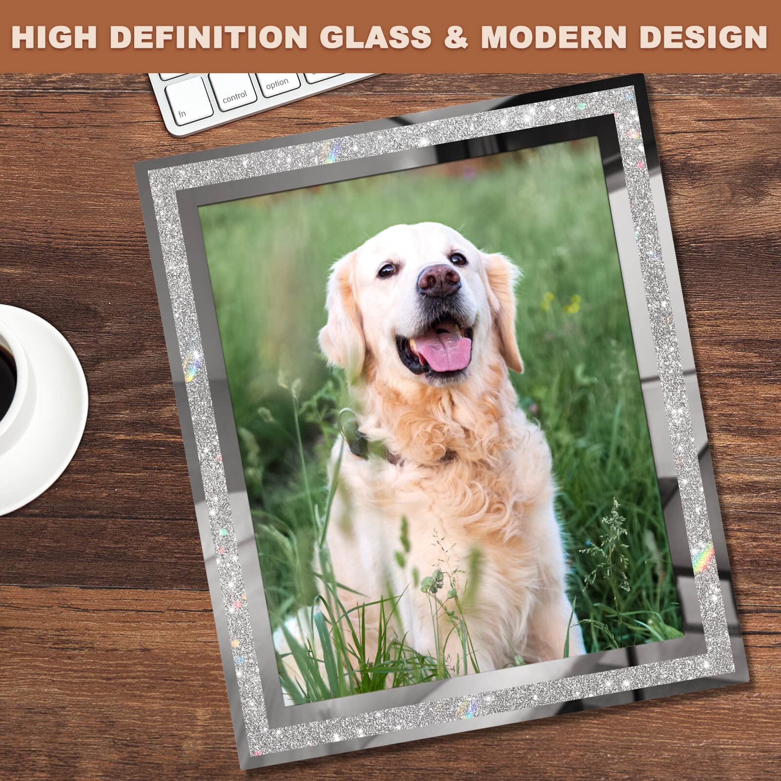IZIDDO 8x10 Picture Frames Set of 4, Glitter Photo Frame for Tabletop, Sliver Gifts Glass Picture Frame, Horizontally or Vertica